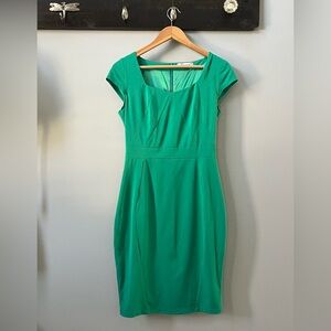 Emerald Green Cap-Sleeve Midi Sheath Dress